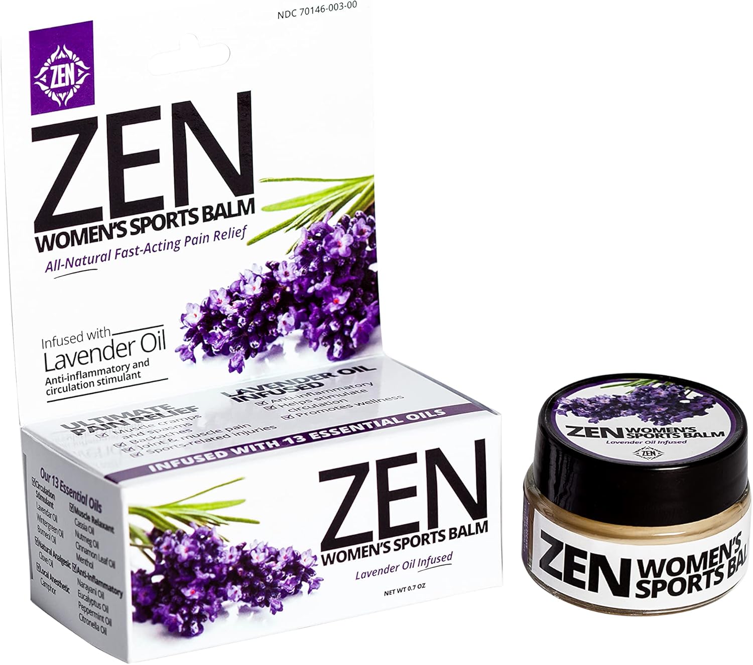 Zen Women Sports Balm with Lavender Extracts & 12 Essential Oils- All-Natural Pain Relief Balm- for Joint & Muscle Pain, Cramps, Workout & Exercise Injuries, Fast-Acting, Anti-Inflammatory (0.7 oz)