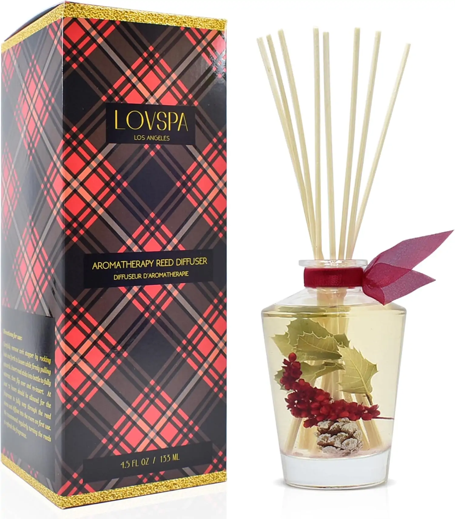 LOVSPA Holiday Reed Diffuser Set – Festive Christmas Scent Diffuser with Natural Botanicals - Non-Toxic Oil Reed Diffuser - Made in The USA