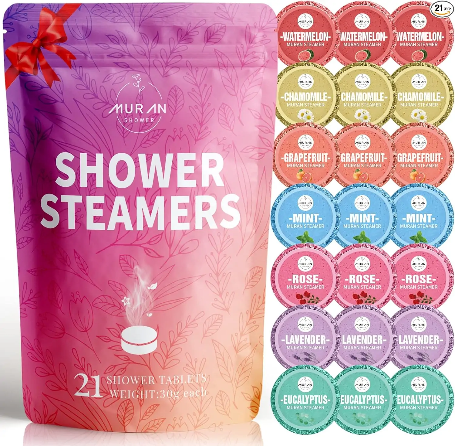 Shower Steamers Aromatherapy 21-Pack Shower Bombs Gifts for Mom Wife, Organic Eucalyptus Rose Lavender Mint Wrapefruit Chamomile Watermelon Essential Oil, Birthday Christmas Gifts for Women Girlfriend