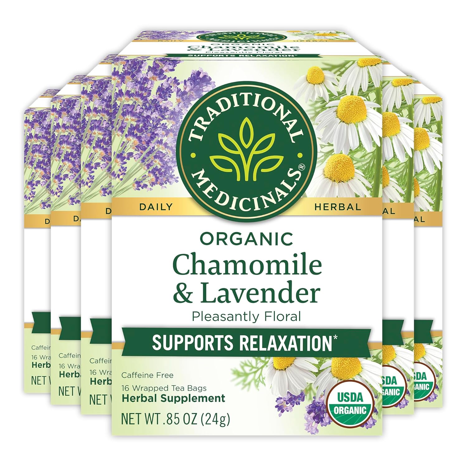 Traditional Medicinals Tea, Organic Chamomile & Lavendar, Stress Relief, 96 Tea Bags (6 Pack)