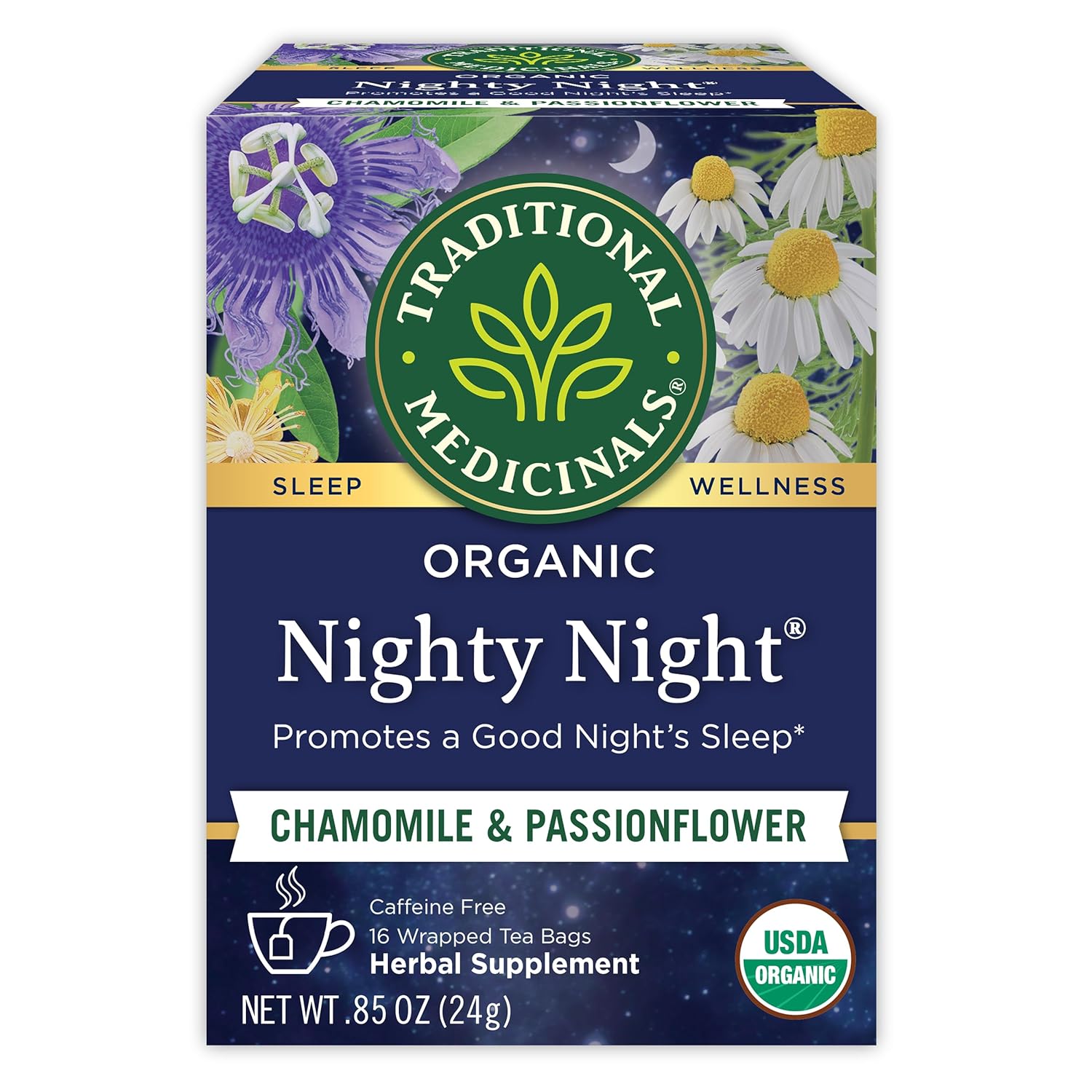 Traditional Medicinals Organic Nighty Night with Passionflower Herbal Tea, Promotes a Good Night’s Sleep, (Pack of 1) - 16 Tea Bags