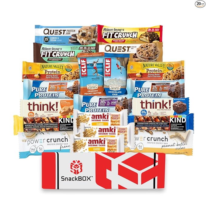 Snack BOX Healthy Protein Bars Fitness Care Package Variety Pack | (20 Items) | Christmas Holiday, Teachers, Back to School, College, Office, Birthday, Athletes, Weightlifters, Marathon Training, Runner, Running, Student, Military