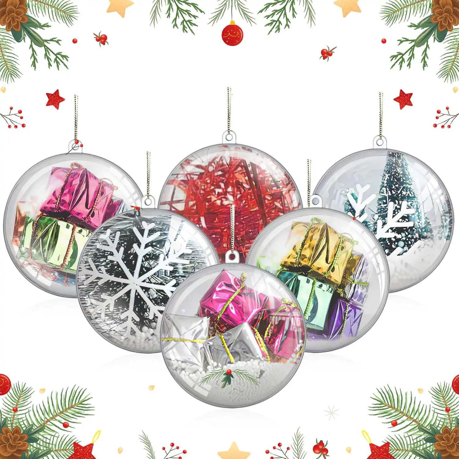 20 Pack 3.15in Christmas Ornament Balls, Fillable Clear Ornaments Balls with Rope, DIY Plastic Christmas Tree Decorations Balls Baubles Transparent Ball Gifts for Holiday Wedding Party Home Decor