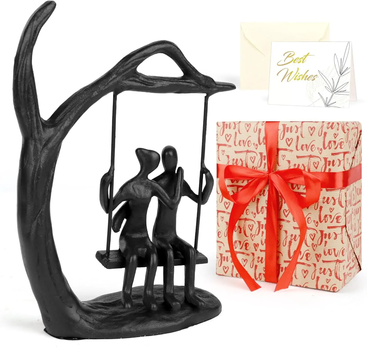 Anniversary Wedding Gifts for Couple/Her - Romantic Couple Statue in Love, Black Metal Couple Figurine Sweet Loving Together Iron Sculpture Decor, Gifts for Wife Husband Christmas