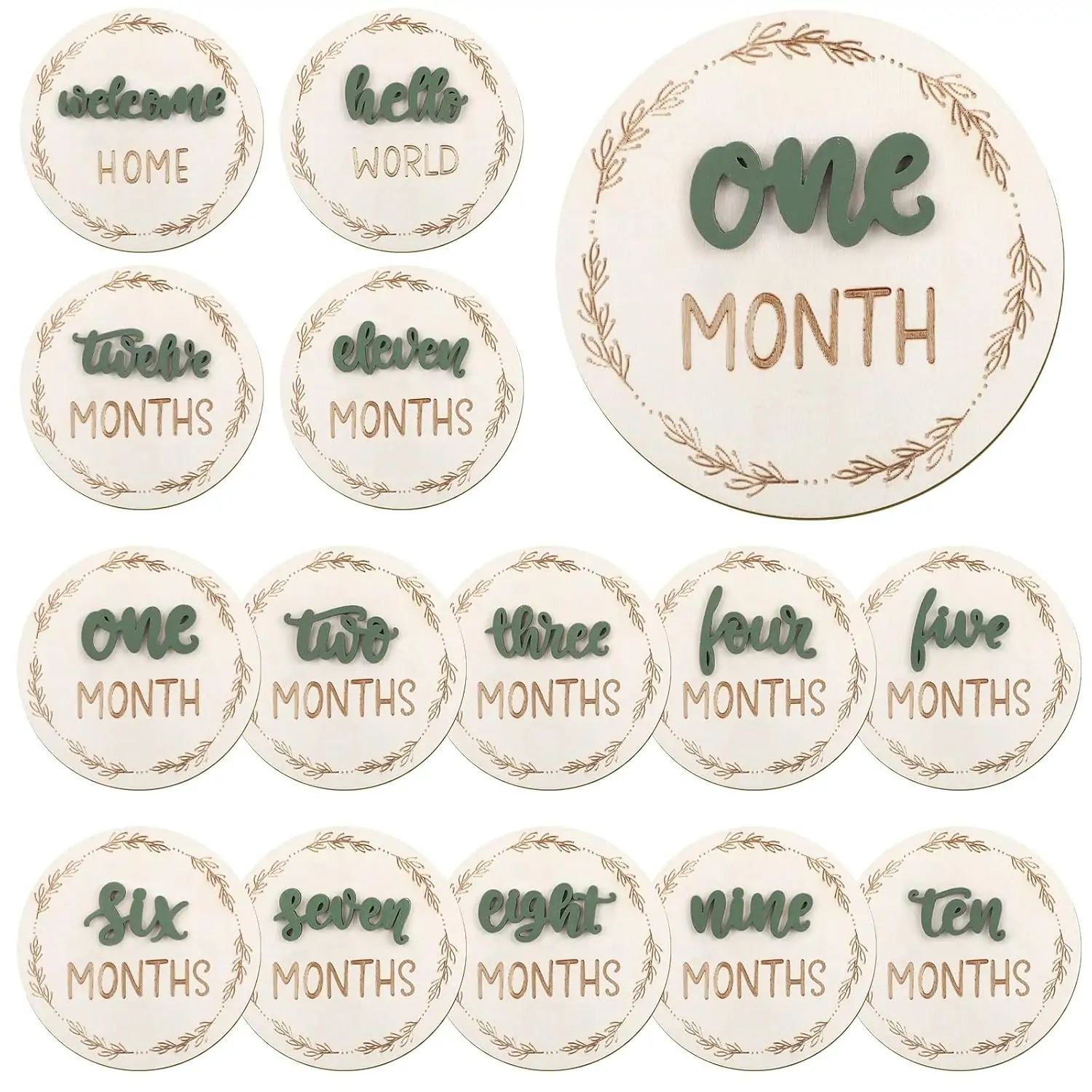 Baby Monthly Milestone Cards Sign, 3D Baby Milestone Signs Baby Growth Cards Double Sided Milestone Wooden Circles for Baby Boy Girls 1-12 Months Baby Milestone Pictures