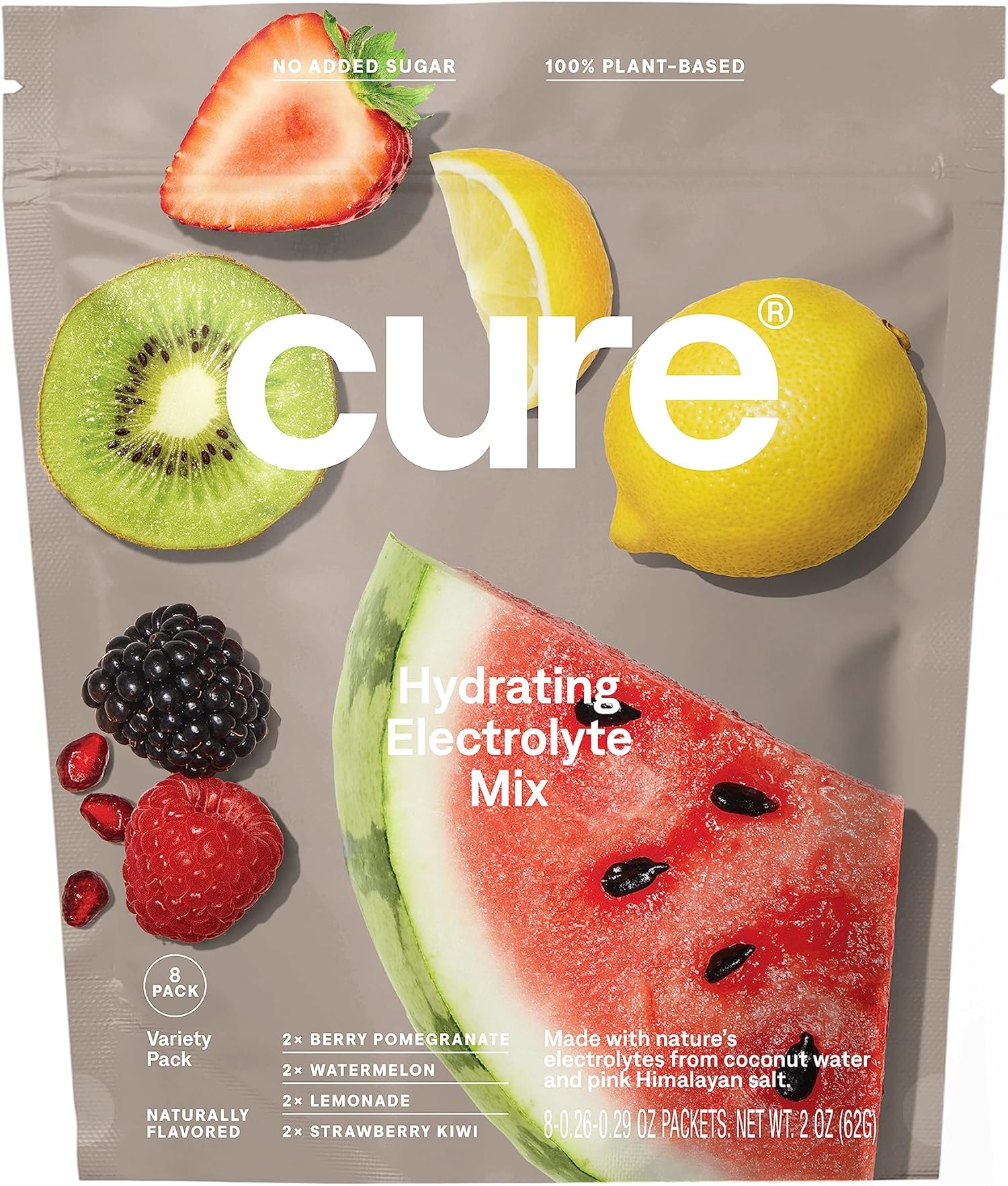 Cure Hydration | Plant-Based Electrolyte Drink Mix | No Added Sugar | Dehydration Relief Powder Made with Coconut Water | Non-GMO | Vegan | 8 Servings - Variety Pack