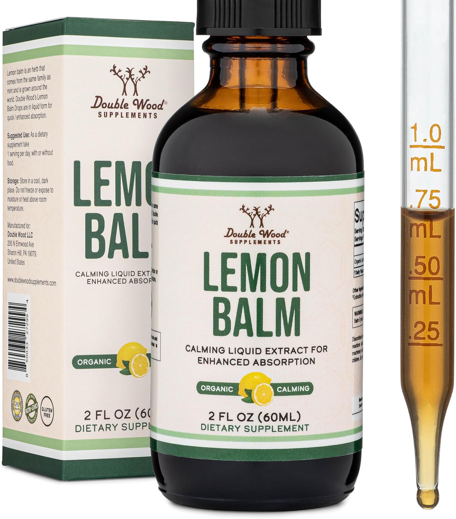 Double Wood Supplements Lemon Balm Tincture - Organic Lemon Balm Drops for Relaxation 590mg - 2FL OZ, 120 Servings (Better Absorbed Than Capsules, Great Addition to Lemon Balm Tea) for Relaxation