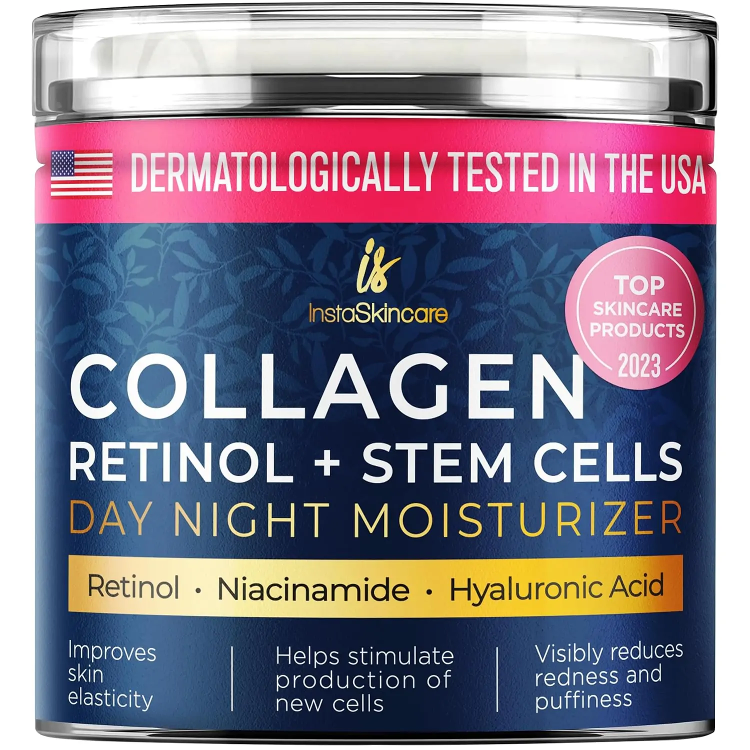 InstaSkincare Collagen Face Moisturizer with Airless Pump - Collagen Botanical Stem Cells Cream for Skin with Retinol, Niacinamide, Hyaluronic Acid - Anti-Aging Day & Night Cream - Made in USA (1.7Oz)