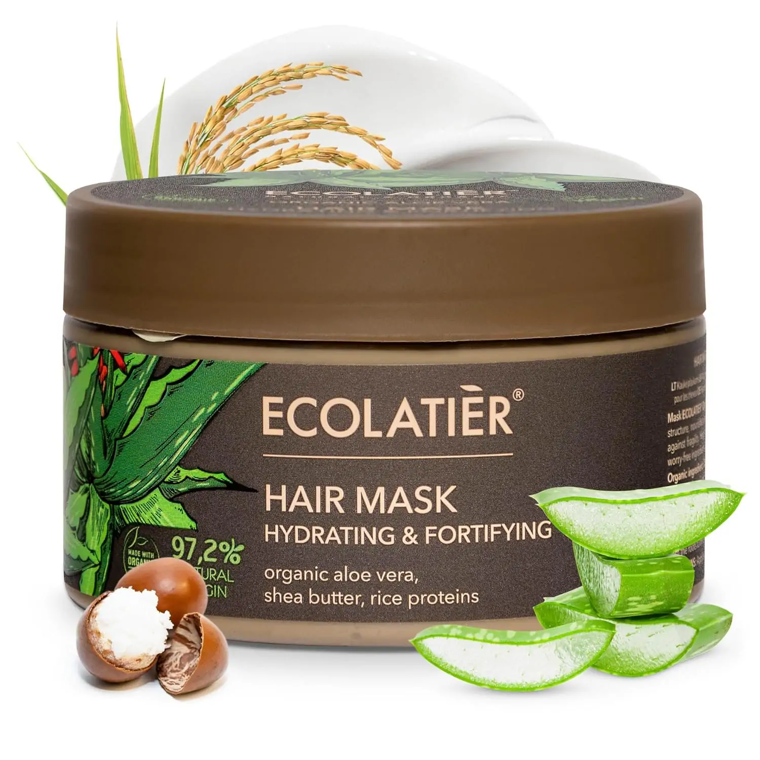 Natural Hair Mask Hydrating & Fortifying Organic Aloe Vera – 96.9% Natural, Vegan, Hair Mask for Damaged, Dry, Curly Hair & Growth with Shea Butter & Rice Proteins - 8.5 Fl Oz
