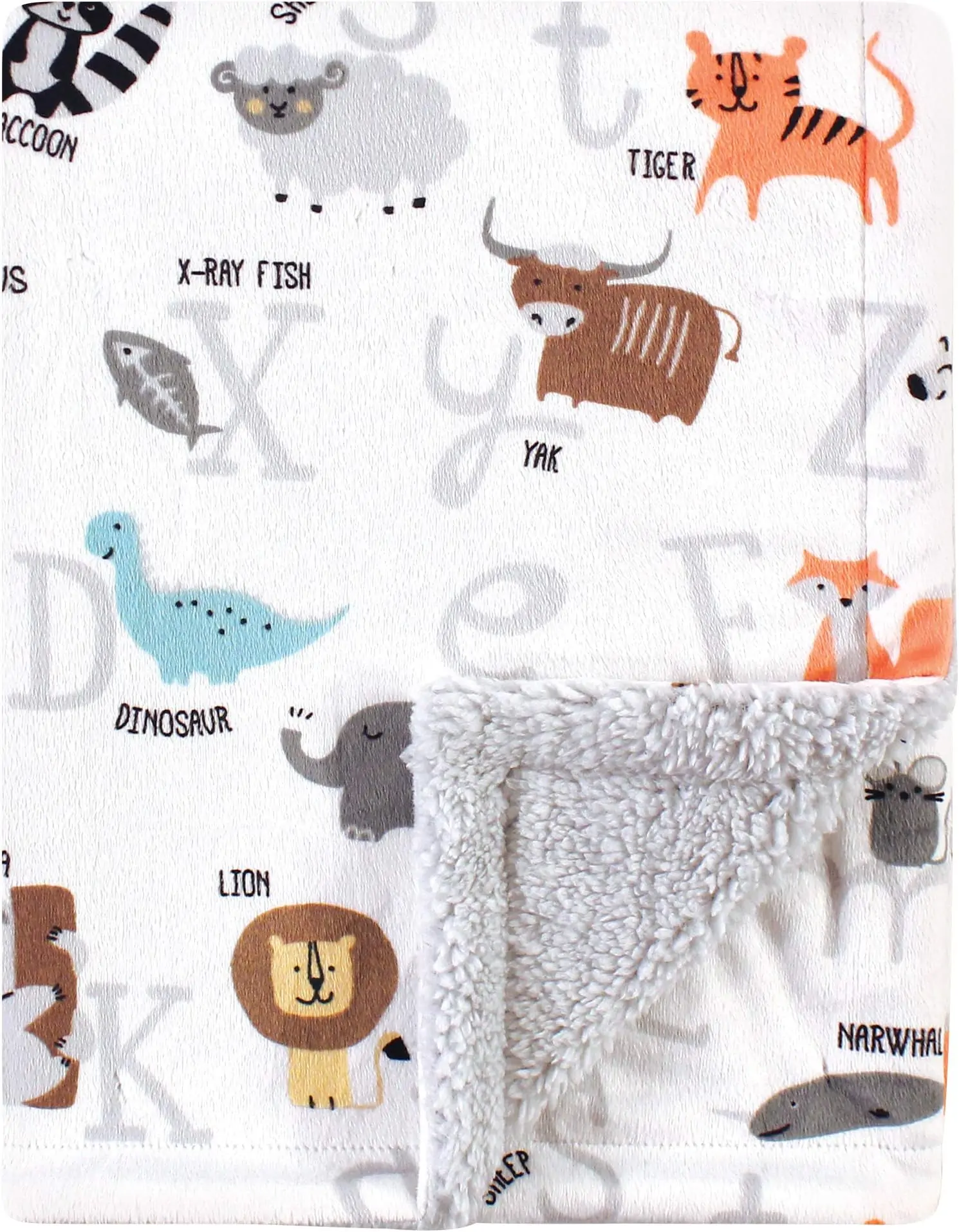 Hudson Baby Unisex Baby Plush Mink and Sherpa Blanket, Alphabet Animals, One Size