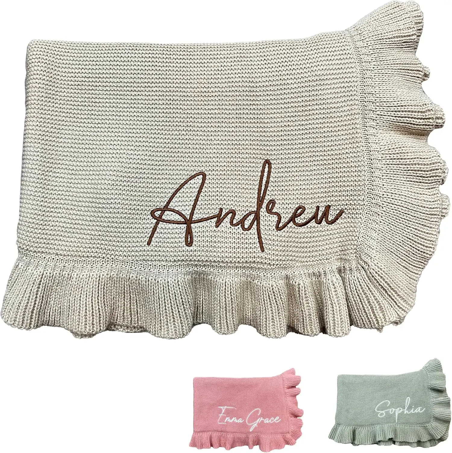 Knit Baby Blanket – 30x40in Personalized Baby Blanket for Newborn Girl and Boy – Custom Blanket with Name Embroidery – Soft Knitted Baby Blanket – Custom Baby Gifts for Baby Shower (Camel)