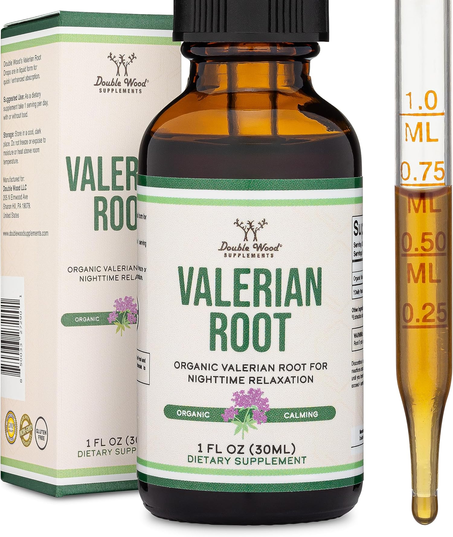 Valerian Root Drops for Sleep - Organic Valerian Root Tincture Extract 168mg - 1 FL OZ, 30 Servings (Better Absorbed Than Capsules, Enhances Valerian Root Tea) for Relaxation and Calm by Double Wood