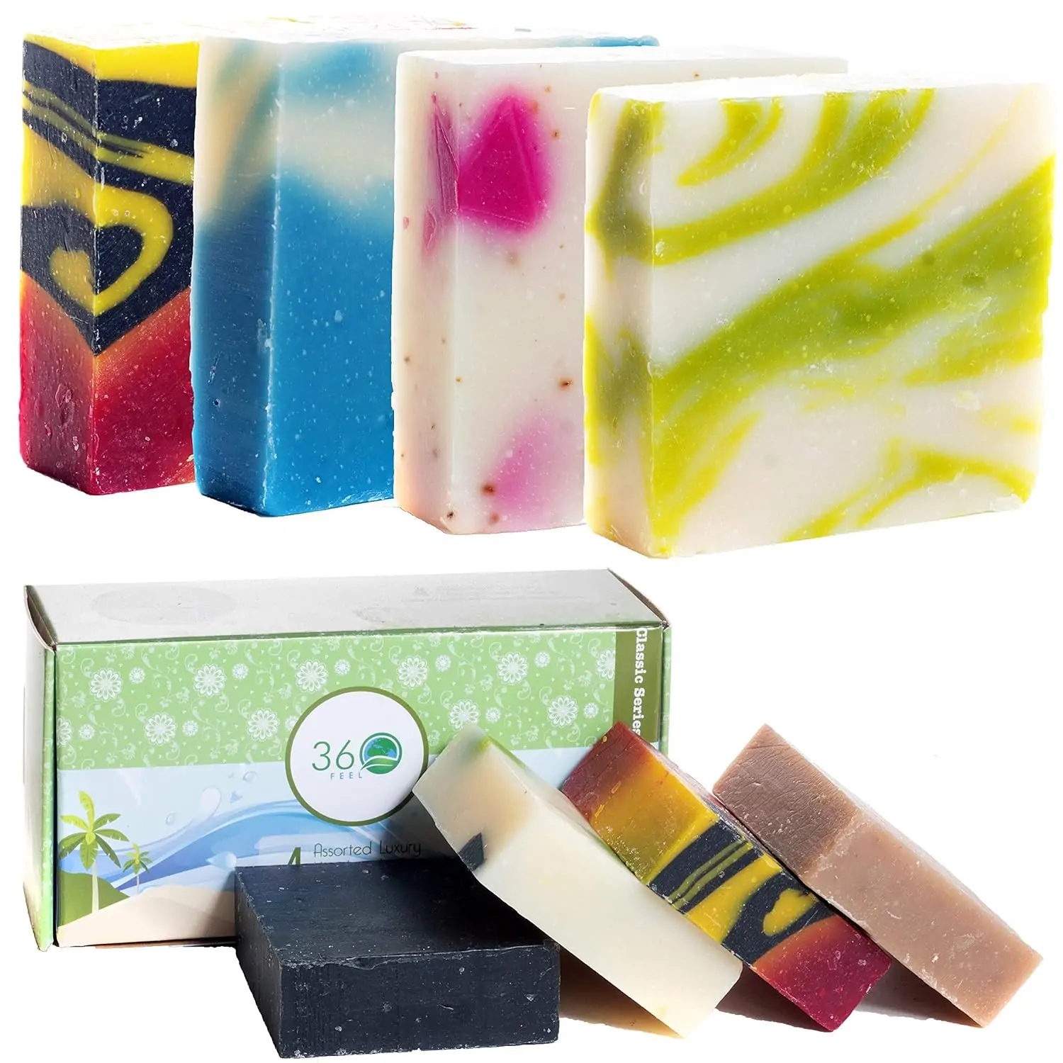 Assorted Handmade Soap Bars Womens Mens Romantic Anniversary Wedding Gift Set, Large, 20 Oz (Pack of 4)