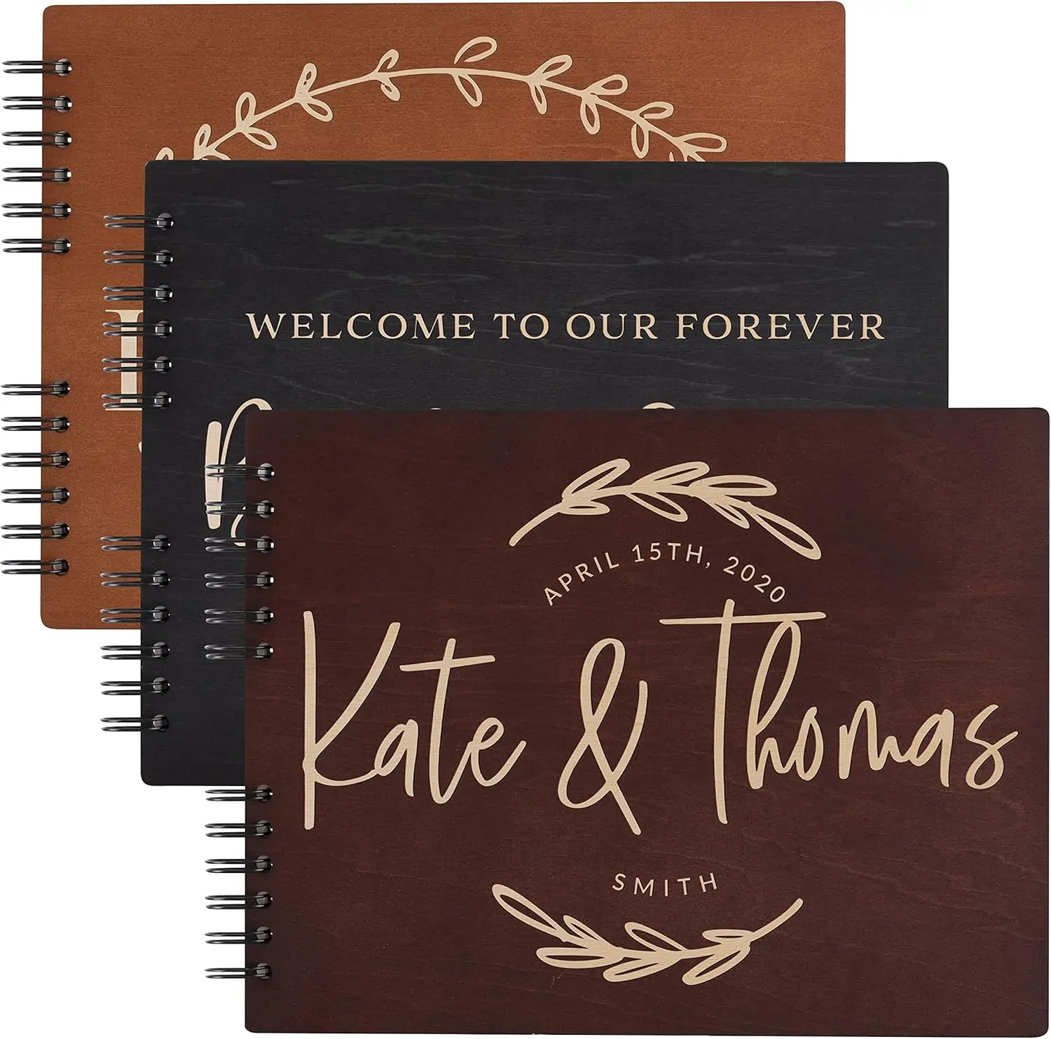 Wedding Guest Book Personalized with 9 Designs & 5 Rustic Colors - Small - Customized Guestbook Registry Sign-in with Name - Date, Hard Cover Laser Engraved Guest Book